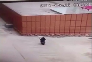 [VIDEO] Vừa cầm ô, vừa điều khiển xe máy cắm thẳng vào tường