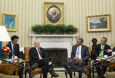 Hình ảnh Tổng thống Hoa Kỳ tiếp Tổng Bí thư tại phòng Bầu dục
