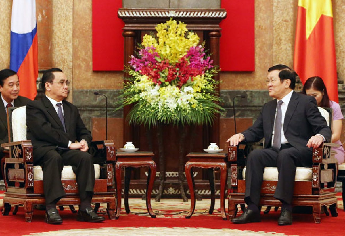 Sáng 18/7/2015, tại Phủ Chủ tịch, Chủ tịch nước Trương Tấn Sang tiếp Thủ tướng CHDCND Lào Thongsing Thammavong đang thăm và làm việc tại Việt Nam. Ảnh: Nguyễn Khang – TTXVN