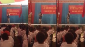 [VIDEO] Mặc váy ngắn hát tình ca trong lễ khai giảng trường học cấp 2