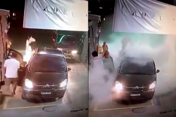 [VIDEO] Không tắt máy, ô tô bốc cháy ở trạm xăng