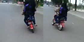 [VIDEO] Hai nữ sinh đi xe đạp điện đánh võng điêu luyện như dân tổ