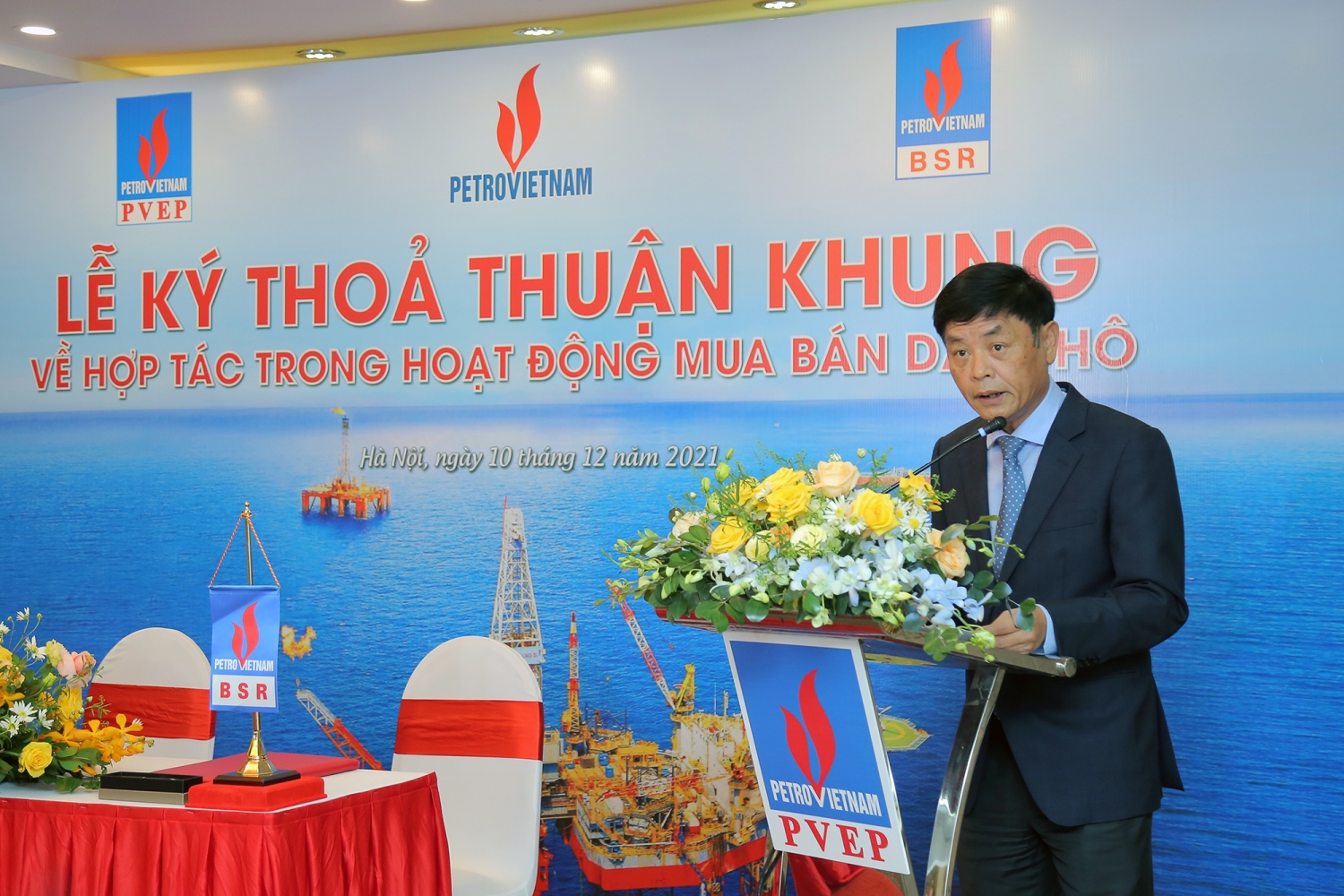 Chủ tịch HĐTV PVEP Trần Quốc Việt phát biểu tại Lễ ký