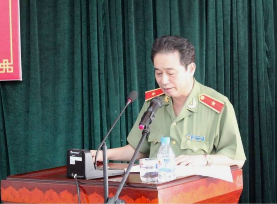 Thiếu tướng Lê Đình Nhường, Giám đốc Công an tỉnh Thái Bình phát biểu tại Hội nghị.
