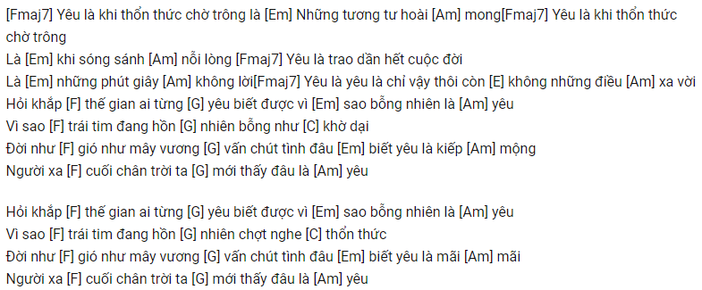 Lời bài hát "Yêu là thế ư" đang