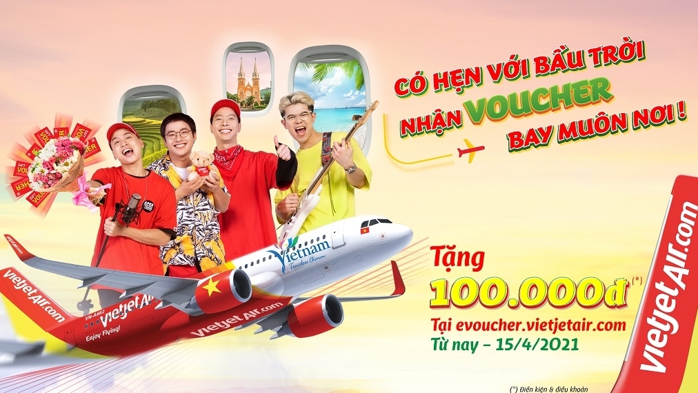 Tặng voucher 100.000 đồng cho mỗi vé bay cùng Vietjet
