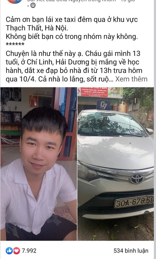 Tài xế taxi giúp đỡ bé gái 13 tuổi đi lạc từ Hải Dương lên Hà Nội - 2