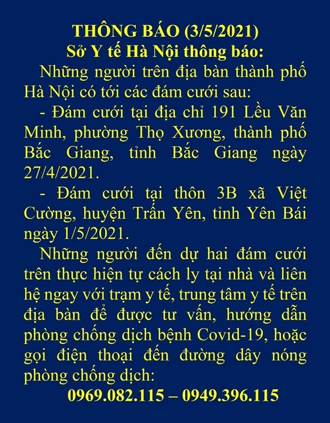 Hà Nội khẩn cấp tìm người đến 2 đám cưới tại Bắc Giang, Yên Bái