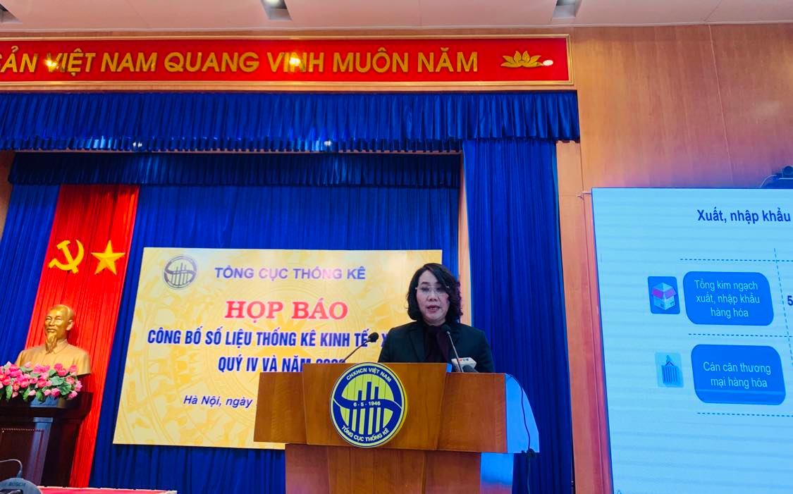 bà Nguyễn Thị Hương, Tổng cục trưởng Tổng cục Thống kê, cho biết GDP quý IV ước tính tăng 4,48% so với cùng kỳ năm trước