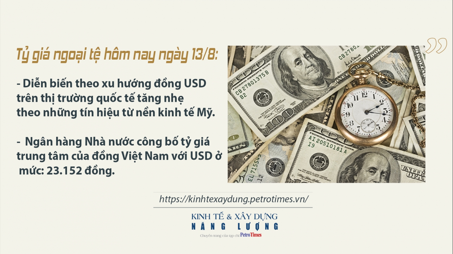 Tỷ giá ngoại tệ hôm nay ngày 13/8: Đồng USD tăng nhẹ