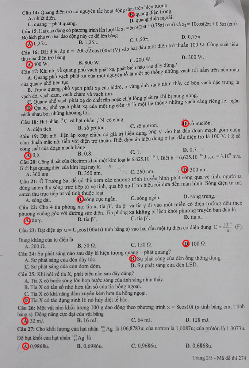 Gợi ý giải Đề thi THPT Quốc gia 2015 môn Vật lý