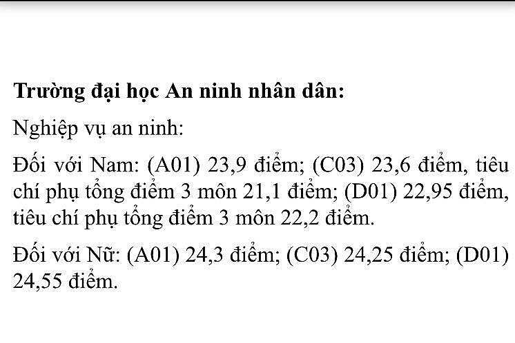 diem chuan cac truong thuoc khoi cong an nhan dan