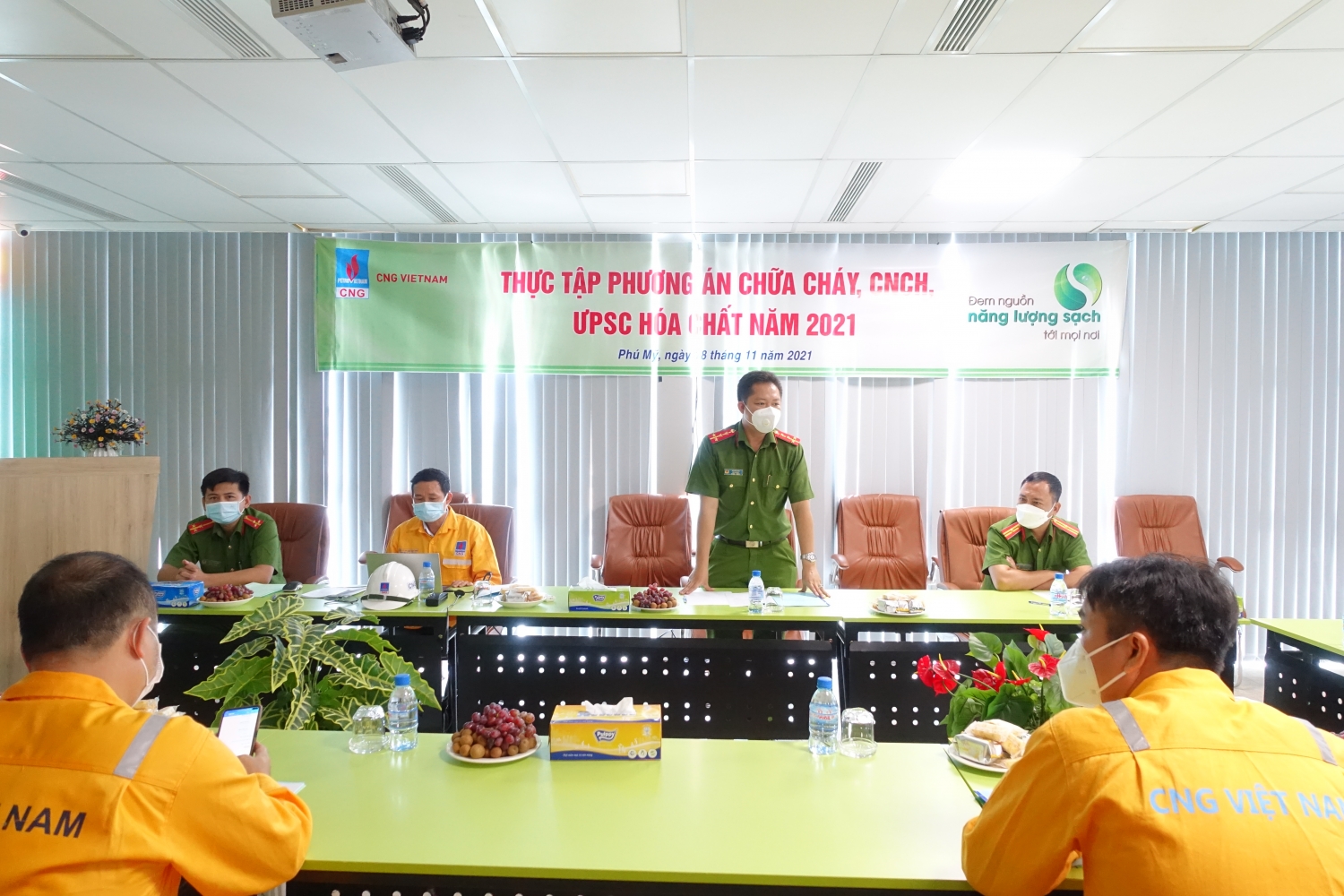 Đ/c Trần Anh Linh - Đội trưởng Đội Công tác CC-CNCH-PC 07 phát biểu ý kiến tại Buổi thực tập