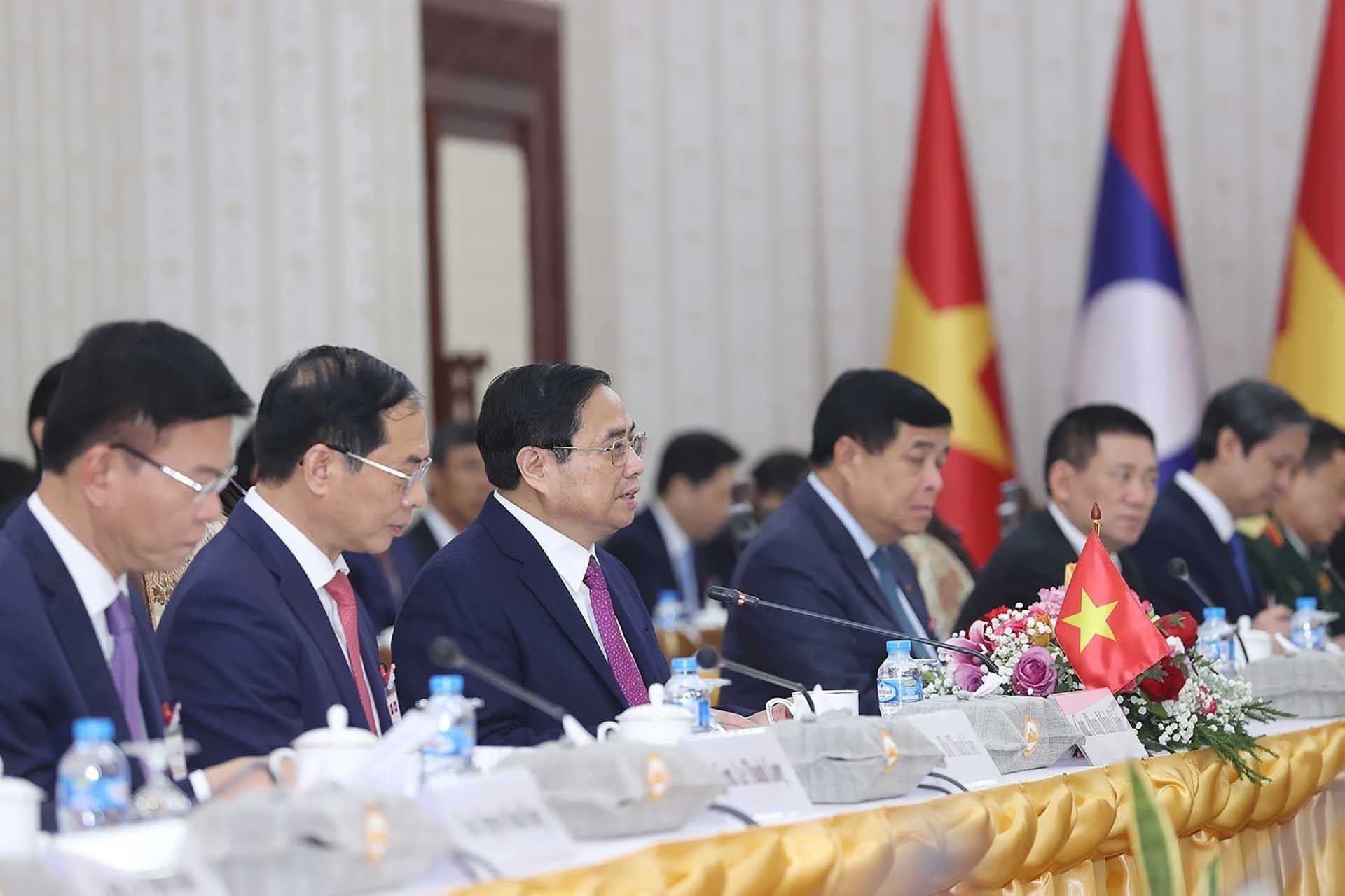 Thủ tướng Phạm Minh Chính phát biểu tại buổi hội đàm. (Nguồn: TTXVN)