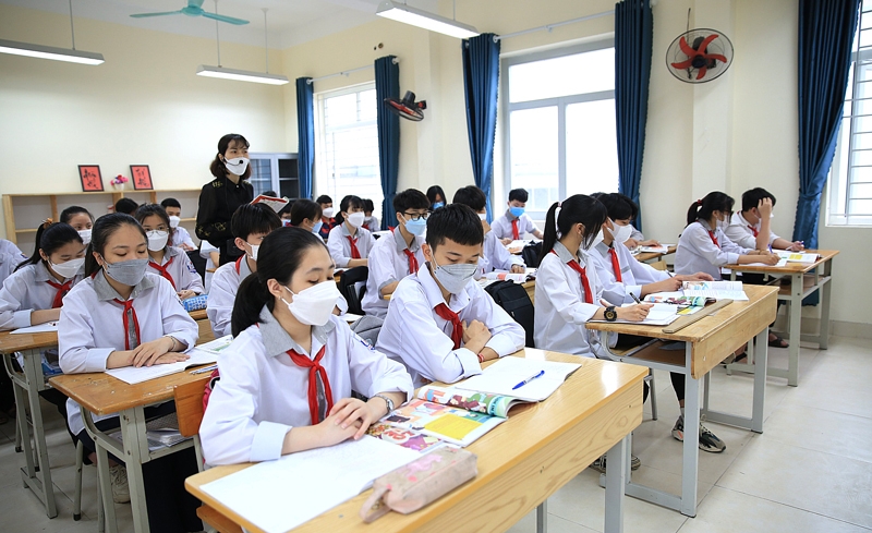 Một tiết học của học sinh khối lớp 9 Trường Trung học cơ sở Quang Minh (huyên Mê Linh). Ảnh: Đỗ Tâm