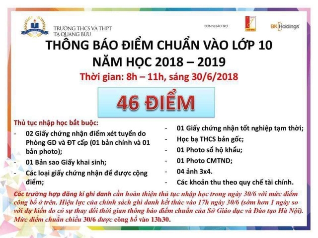 diem chuan lop 10 nhay mua tu 46 len 505 trong 2 ngay so gddt noi gi