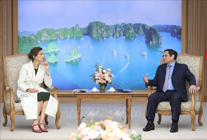 Thủ tướng Chính phủ Phạm Minh Chính tiếp Tổng Giám đốc UNESCO Audrey Azoulay
