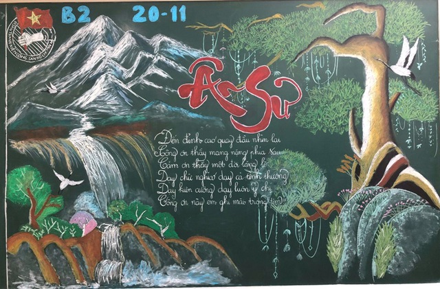 Độc đáo báo tường bằng... phấn vẽ trên bảng đen mừng Ngày Nhà giáo Việt Nam - 7