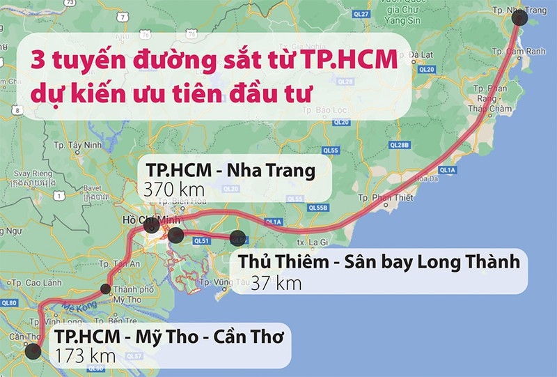 Ba tuyến đường sắt được ưu tiên đầu tư bắt đầu từ TP.HCM