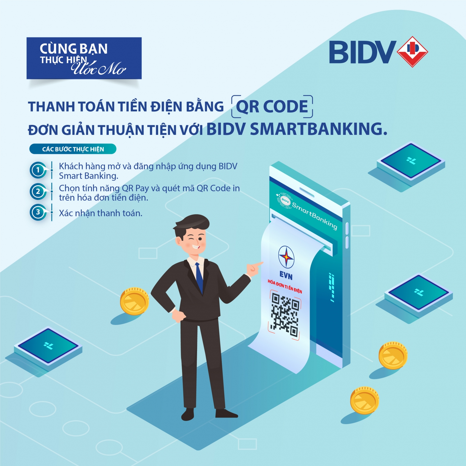 Thanh toán tiền điện bằng QR code - Đơn giản thuận tiện với BIDV Smartbanking
