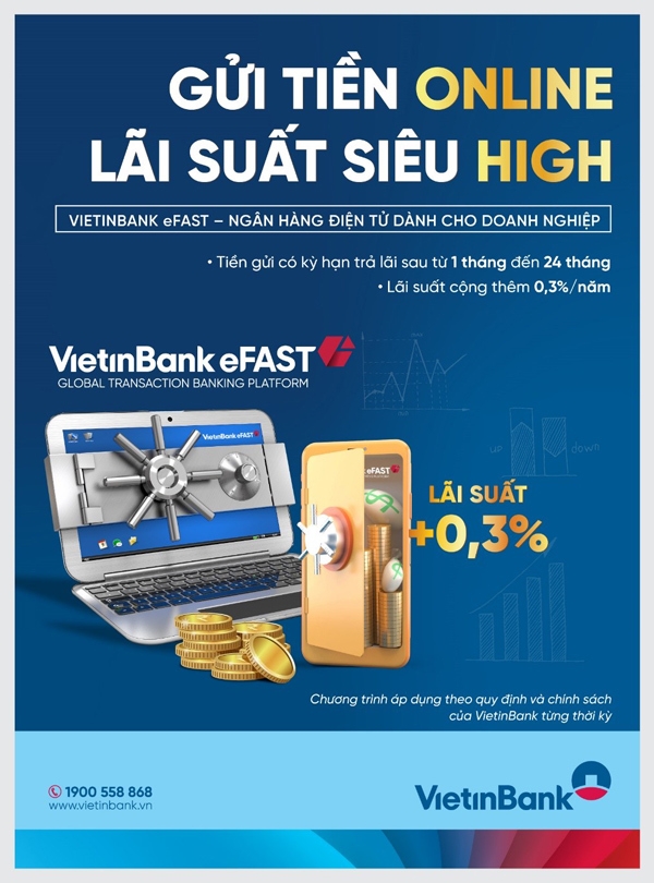 Tin nhanh ngân hàng ngày 19/8: VietinBank cộng lãi suất tiền gửi online cho doanh nghiệp