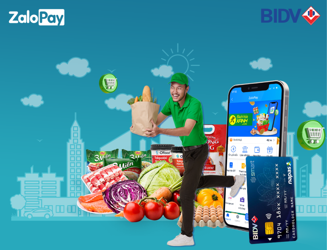 BIDV-ZaloPay tặng voucher 100.000đ cho khách hàng mua sắm tại Bách Hóa Xanh