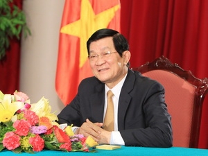 Chủ tịch nước Trương Tấn Sang trả lời phỏng vấn báo chí. (Nguồn: TTXVN)