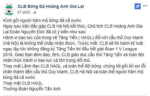 hagl xin loi duy manh cam tang tien den het giai doan mot v league 2018