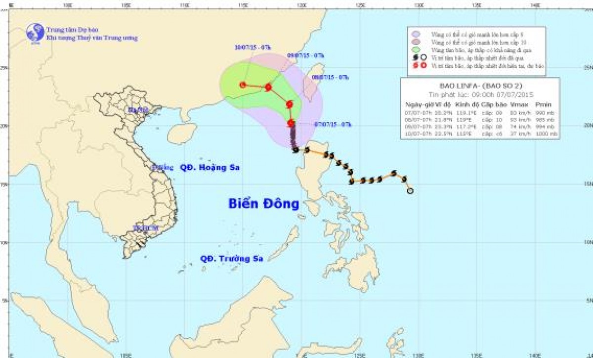 Bão số 2 di chuyển theo hướng Bắc, gió giật cấp 11