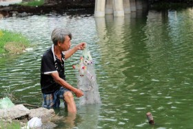 Thả lưới bắt cá tại công viên giữa Sài Gòn