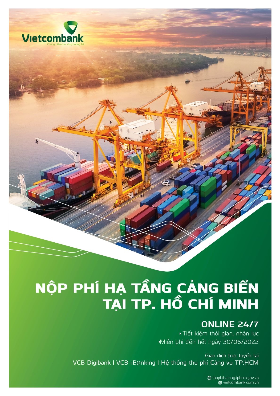 Vietcombank cung cấp dịch vụ nộp Phí hạ tầng cảng biển online 24/7 trên địa bàn Thành phố Hồ Chí Minh