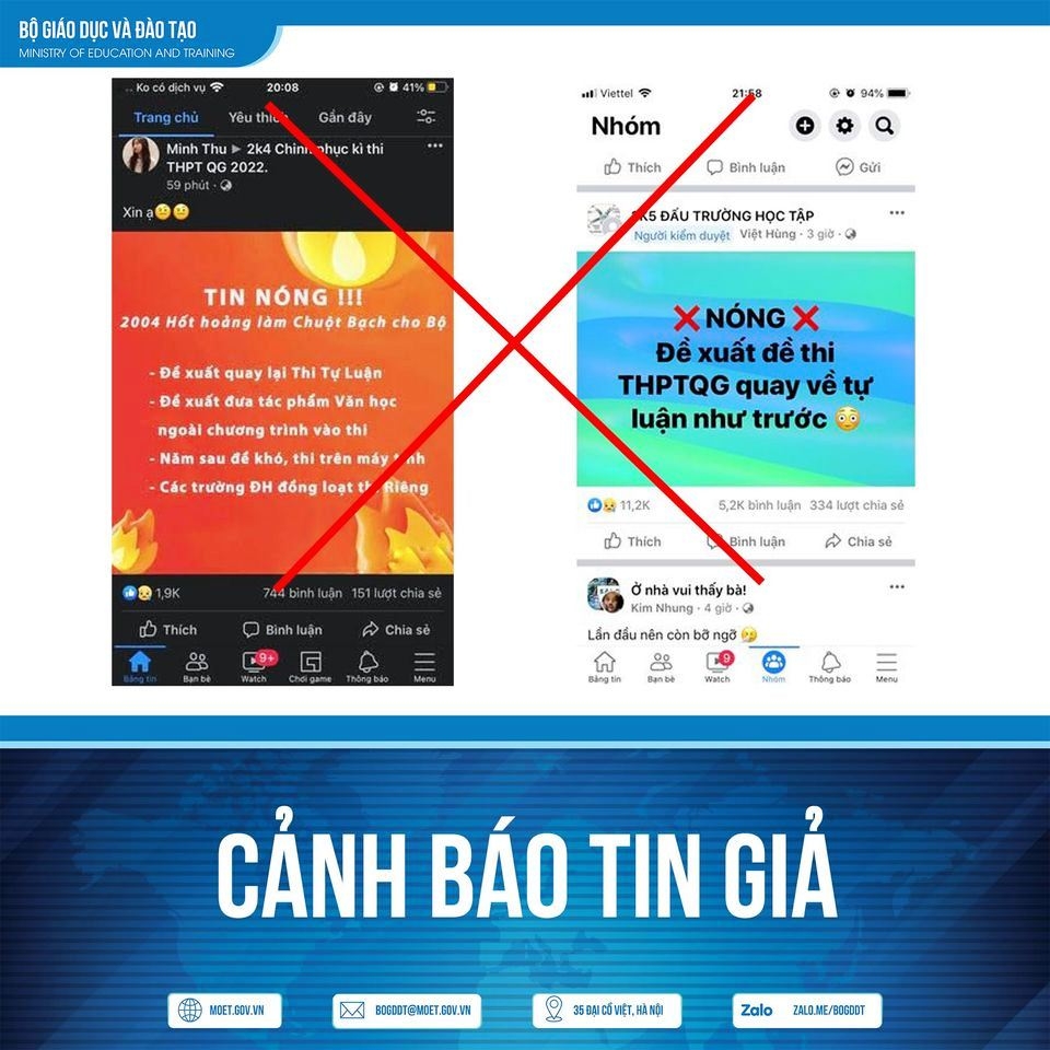 Bộ GD&ĐT cảnh báo tin giả về phương án tổ chức thi tốt nghiệp THPT năm 2022
