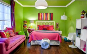 Phòng ngủ tinh tế, hiện đại với sắc hồng và xanh