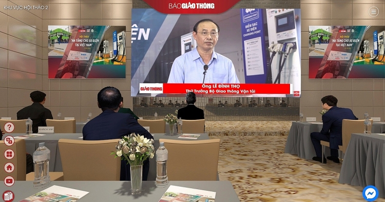 Thứ trưởng Bộ GTVT Lê Đình Thọ Phát biểu khai mạc hội thảo trực tuyến ứng dụng công nghệ thực tế ảo 3D.
