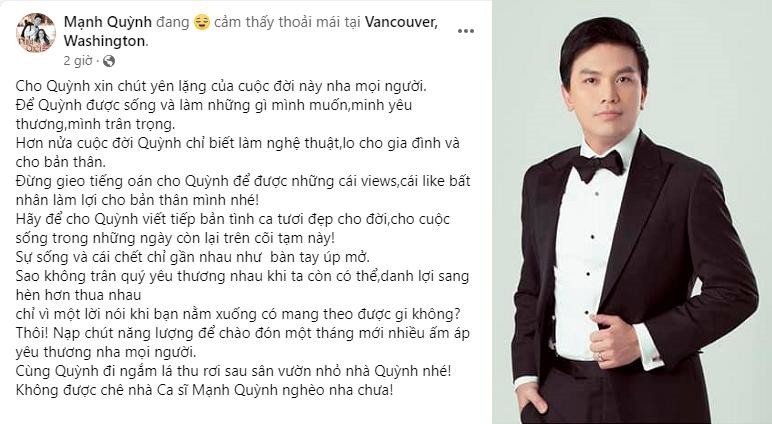 Sao Việt ngày 30/10: Ca sĩ Mạnh Quỳnh chia sẻ về những đồn đoán kiện tụng