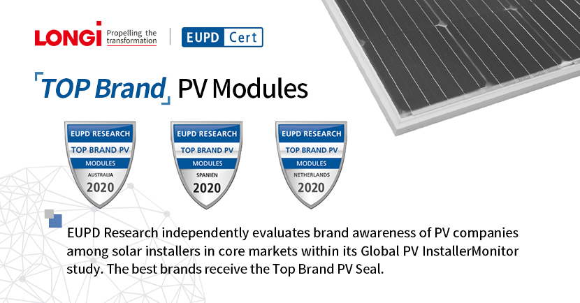 LONGi nhận giải thưởng Top Brand PV 2020 của EuPD Research