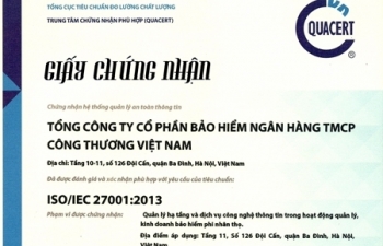 Bảo hiểm VietinBank được chứng nhận đạt ISO/IEC 27001:2013