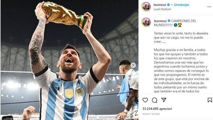 Messi viết tâm thư xúc động sau khi vô địch World Cup 2022