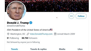 Ảnh chụp trang Twitter cá nhân của ông Donald Trump