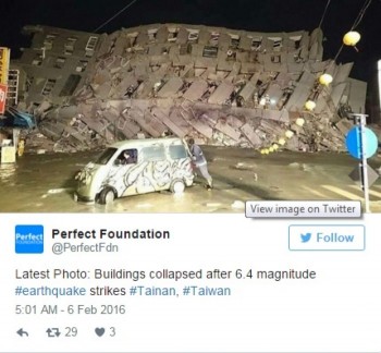 Động đất 6,4 độ Richter tại Đài Loan, ít nhất 2 toà nhà đổ sập