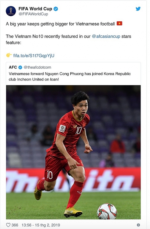 FIFA dành lời khen ngợi tiền đạo đội tuyển Việt Nam