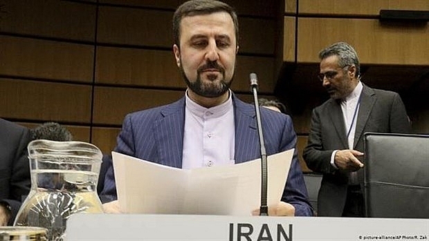 Đại sứ Iran tại IAEA Kazem Gharibabadi trong cuộc họp trực tuyến về chương trình hạt nhân của Iran tại Vienna, Áo.