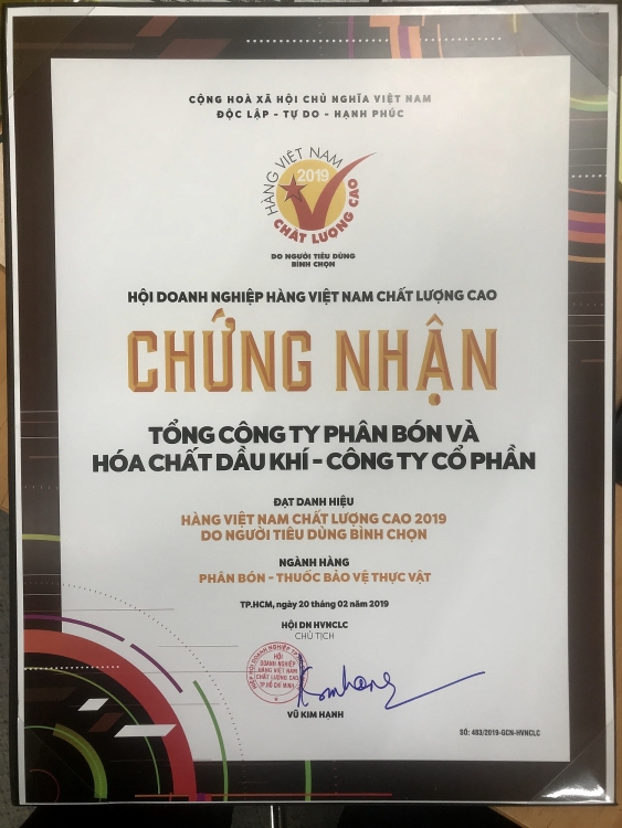PVFCCo giữ vững danh hiệu 'Hàng Việt Nam chất lượng cao' 16 năm liên tiếp