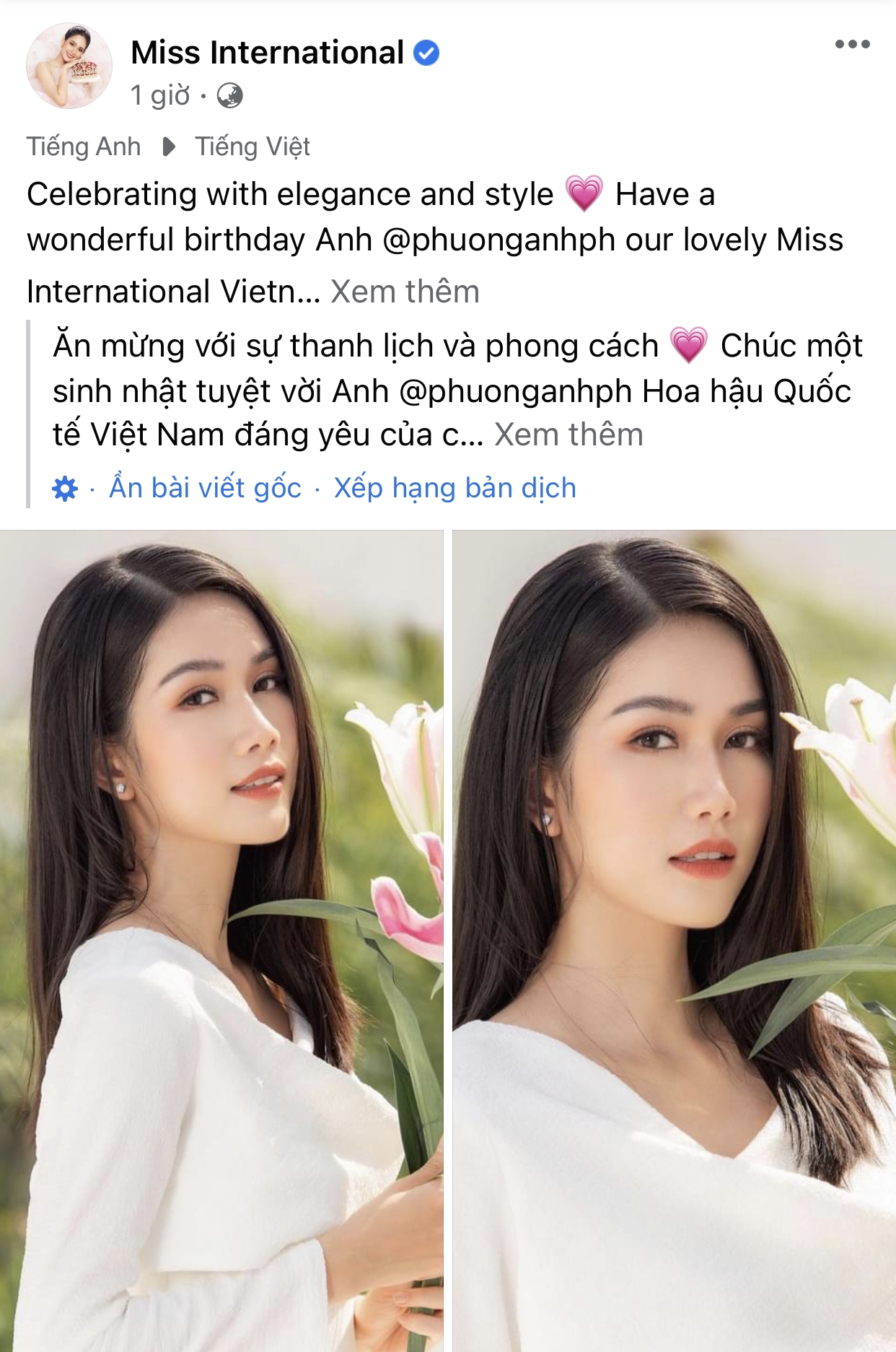 Á hậu IELTS 8.0 Phương Anh được Miss International chúc mừng sinh nhật