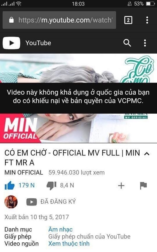 Vì sao MV của Min bị xóa khỏi Youtube?